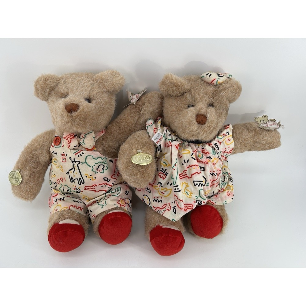 Vintage Gund Beartots Girl & Boy Teddy Bear Plush Set 1990 Stuffed Animal Toy